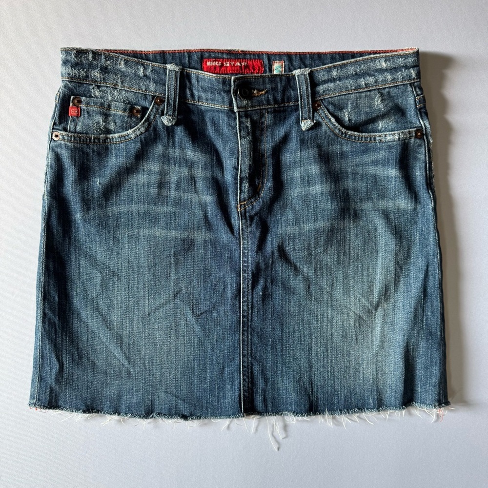 Big Star Vintage Cassi Distressed Frayed Hem Skirt Size 29 Slit in Back